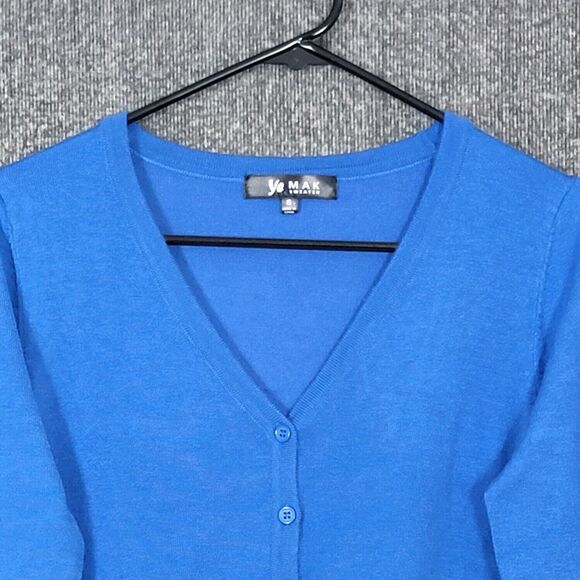 Yemak Sweater Cardigan Womens S Blue 3/4 Sleeve Button Down Super Soft V Neck - Picture 2 of 11